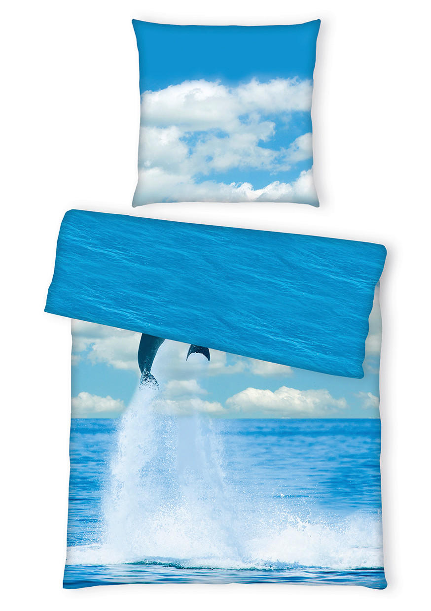 JUGENDBETTWÄSCHE DELFINE Renforcé 135/200 cm  - Blau/Weiß, Basics, Textil (135/200cm) - Herding