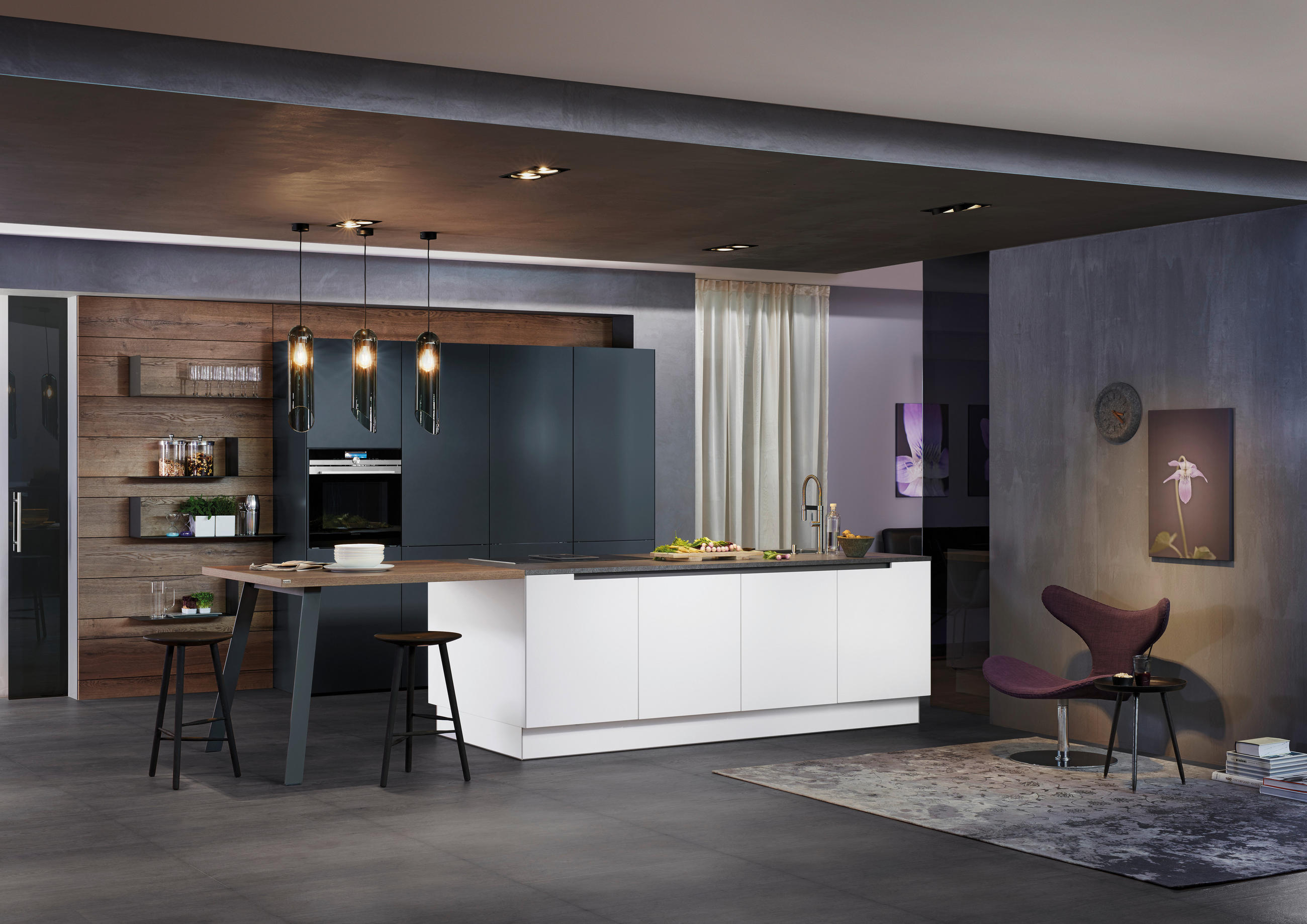 EINBAUKÜCHE   - Schwarz/Weiß, Basics, Holzwerkstoff - EWE