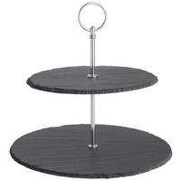 ETAGERE 2-stöckig - Alufarben/Grau, Basics, Stein/Metall (25/24/25cm) - Ambia Home