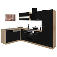 ECKKÜCHE 172/280 cm  in Schwarz, Eichefarben  - Eichefarben/Schwarz, Basics, Glas/Holzwerkstoff (172/280cm) - Respekta