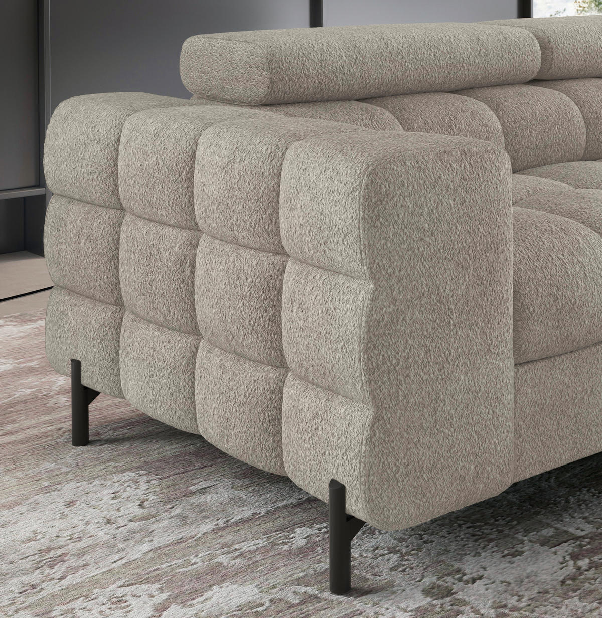 ECKSOFA FERUCCE in Teddystoff Beige  276/200 cm  - Beige/Schwarz, Design, Textil/Metall (276/200cm) - MID.YOU