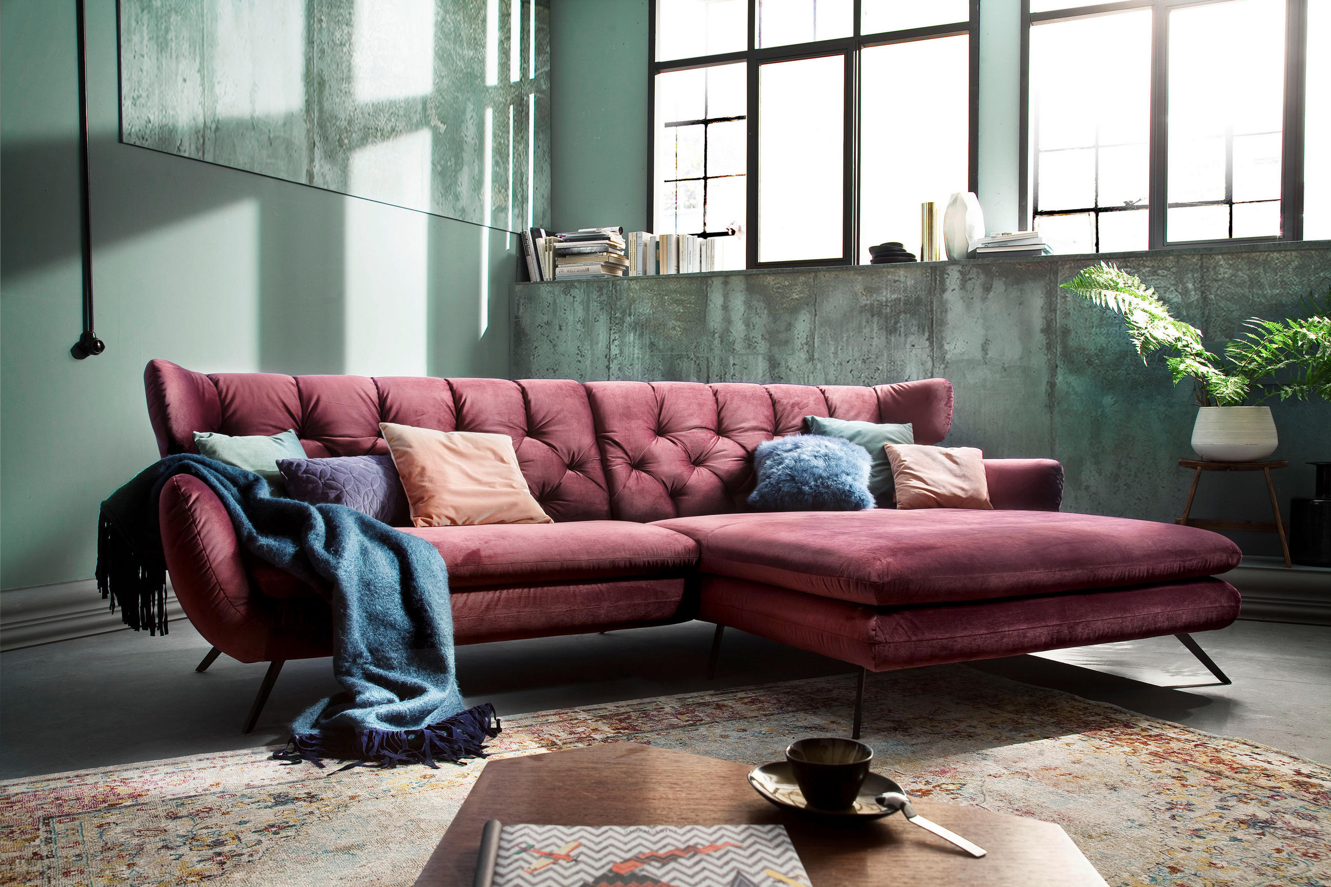ECKSOFA Lila Velours - Lila/Schwarz, Design, Textil/Metall (300/175cm) - Pure Home Lifestyle