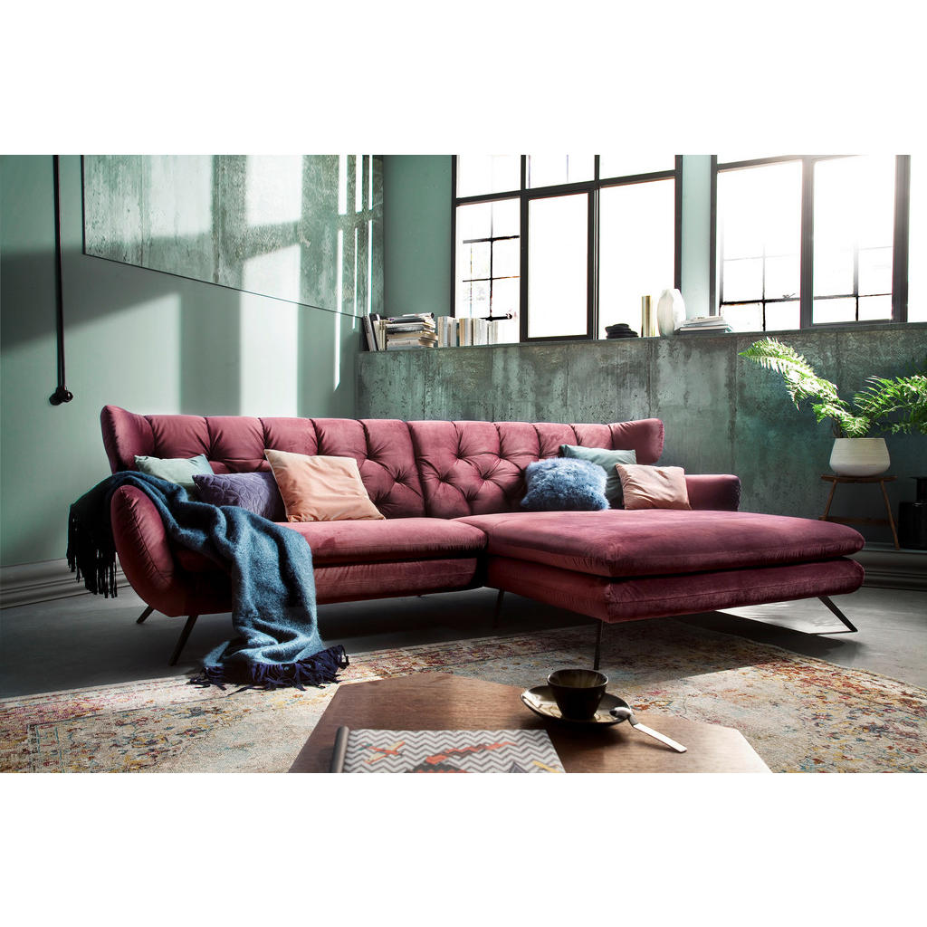 Thumbnail - Pure Home Lifestyle Ecksofa, Lila, Textil, 4-Sitzer, L-Form, 300x175 cm, Goldenes M, Dgm, Fußauswahl, Hocker erhältlich,...