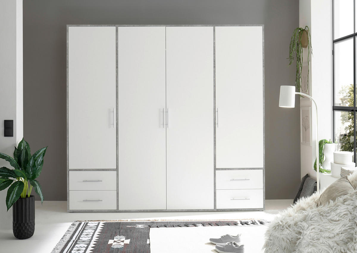 NYÍLÓAJTÓS SZEKRÉNY fehér, világosszürke  - világosszürke/alumínium színű, Konventionell, műanyag/faalapú anyag (206/195/60cm) - Carryhome