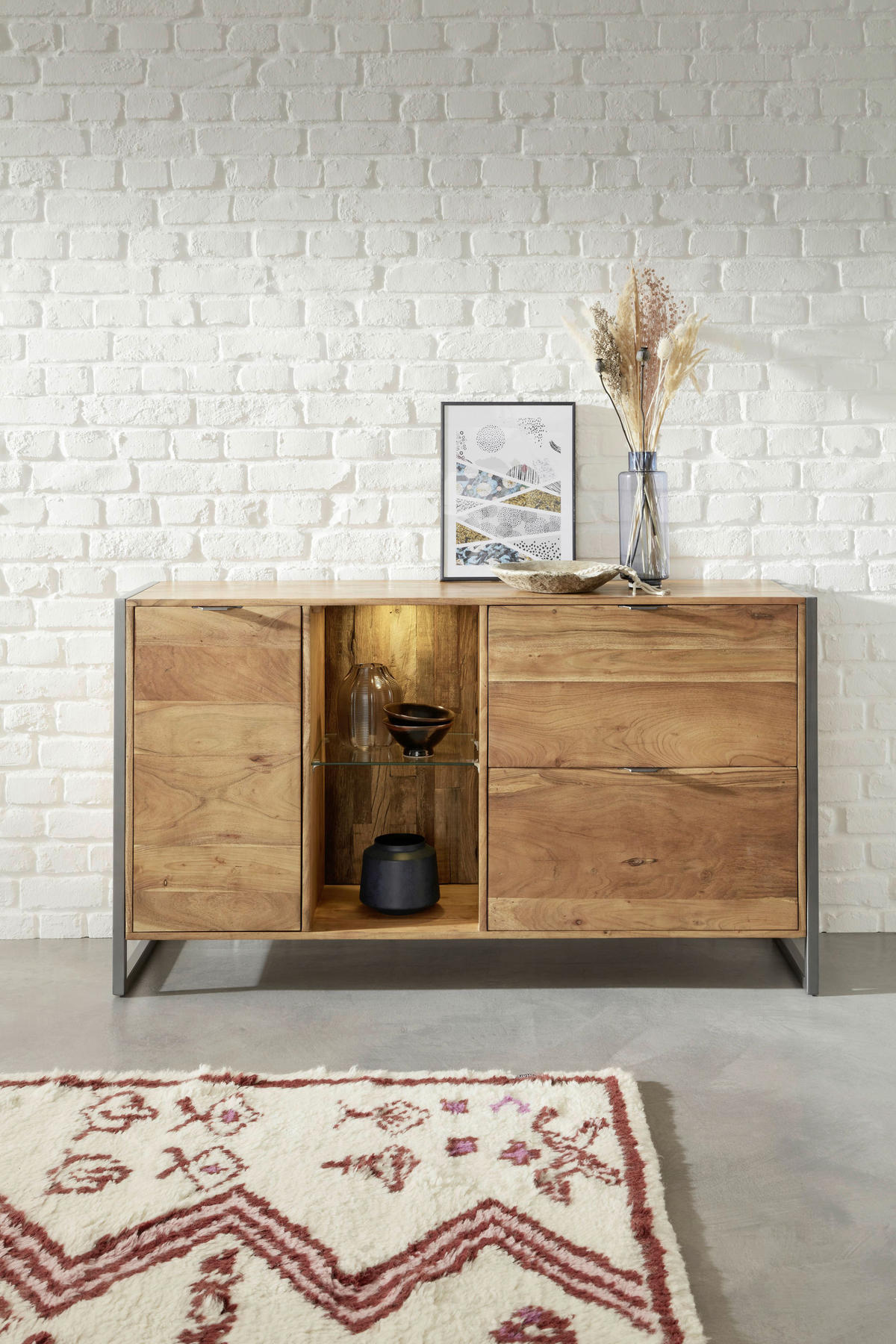 SIDEBOARD Factory Zone  in 160/82/40 cm  - Anthrazit/Akaziefarben, Basics, Glas/Holz (160/82/40cm) - Livetastic
