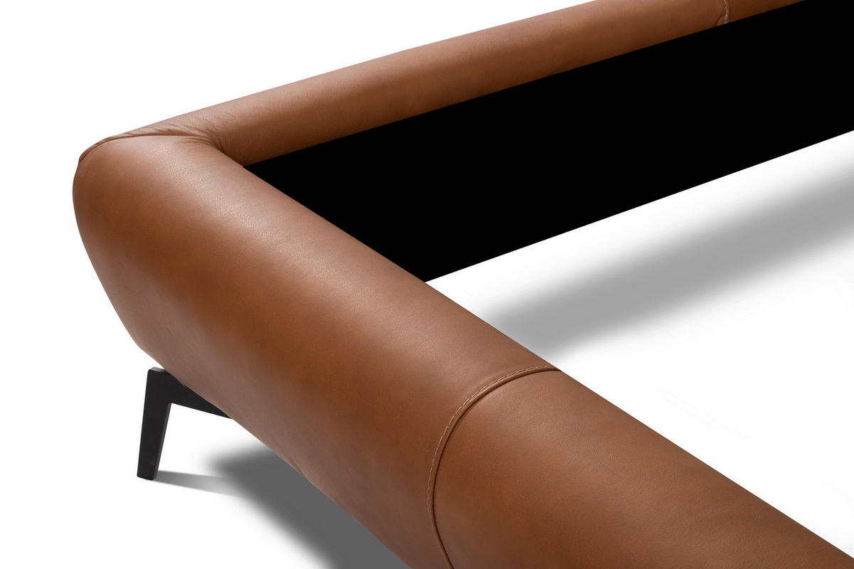 POLSTERBETT gepolstertes Kopfteil Cognac 180/200 cm  - Cognac/Schwarz, Design, Leder/Metall (180/200cm) - Esposa