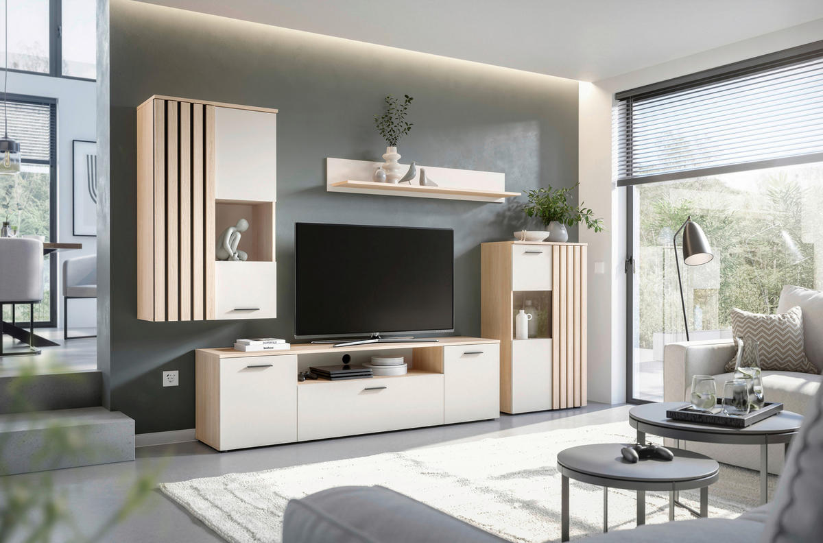 REGAL ZA DNEVNI BORAVAK boje hrasta, kašmir   - kašmir/boje hrasta, Moderno, staklo/drvni materijal (290/190/40cm) - Hom`in