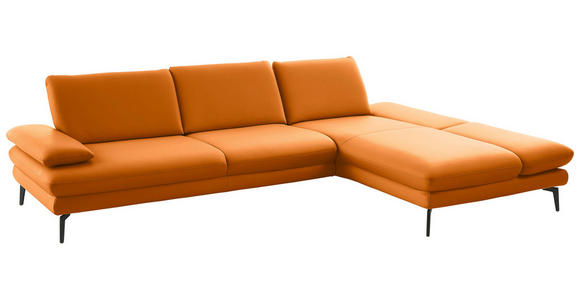 ECKSOFA in Echtleder Orange 308/195 cm - Schwarz/Orange, Design, Leder/Metall (308/195cm) - Dieter Knoll