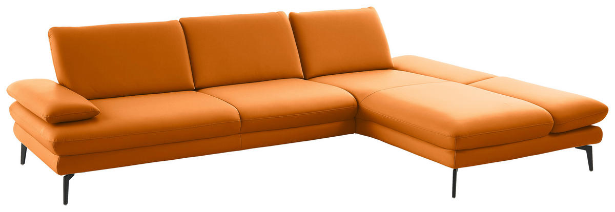 ECKSOFA in Echtleder Orange  - Schwarz/Orange, Design, Leder/Metall (308/195cm) - Dieter Knoll