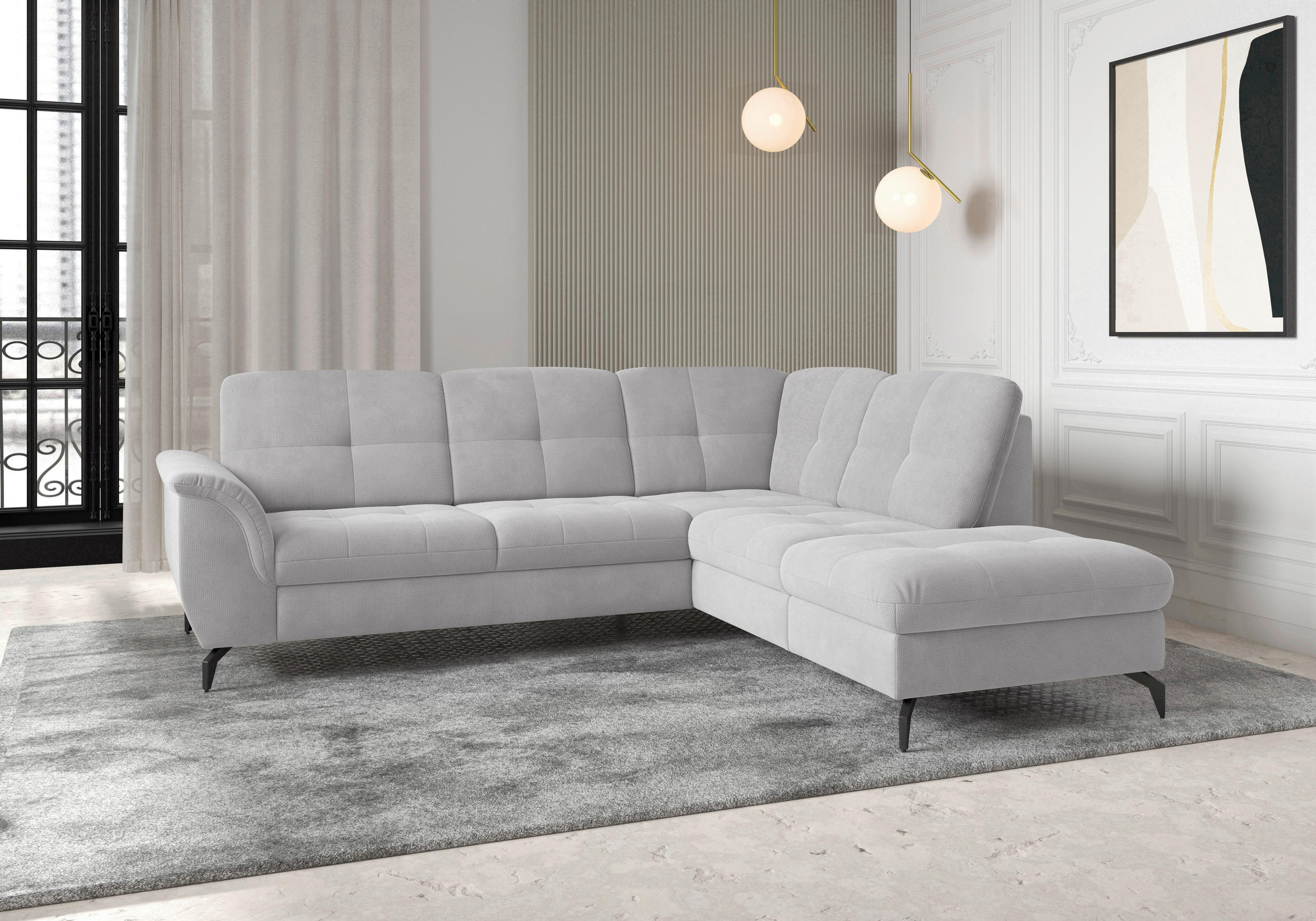 ECKSOFA in Flachgewebe Silberfarben  - Silberfarben/Schwarz, Modern, Textil/Metall (244/212cm) - Sit & More