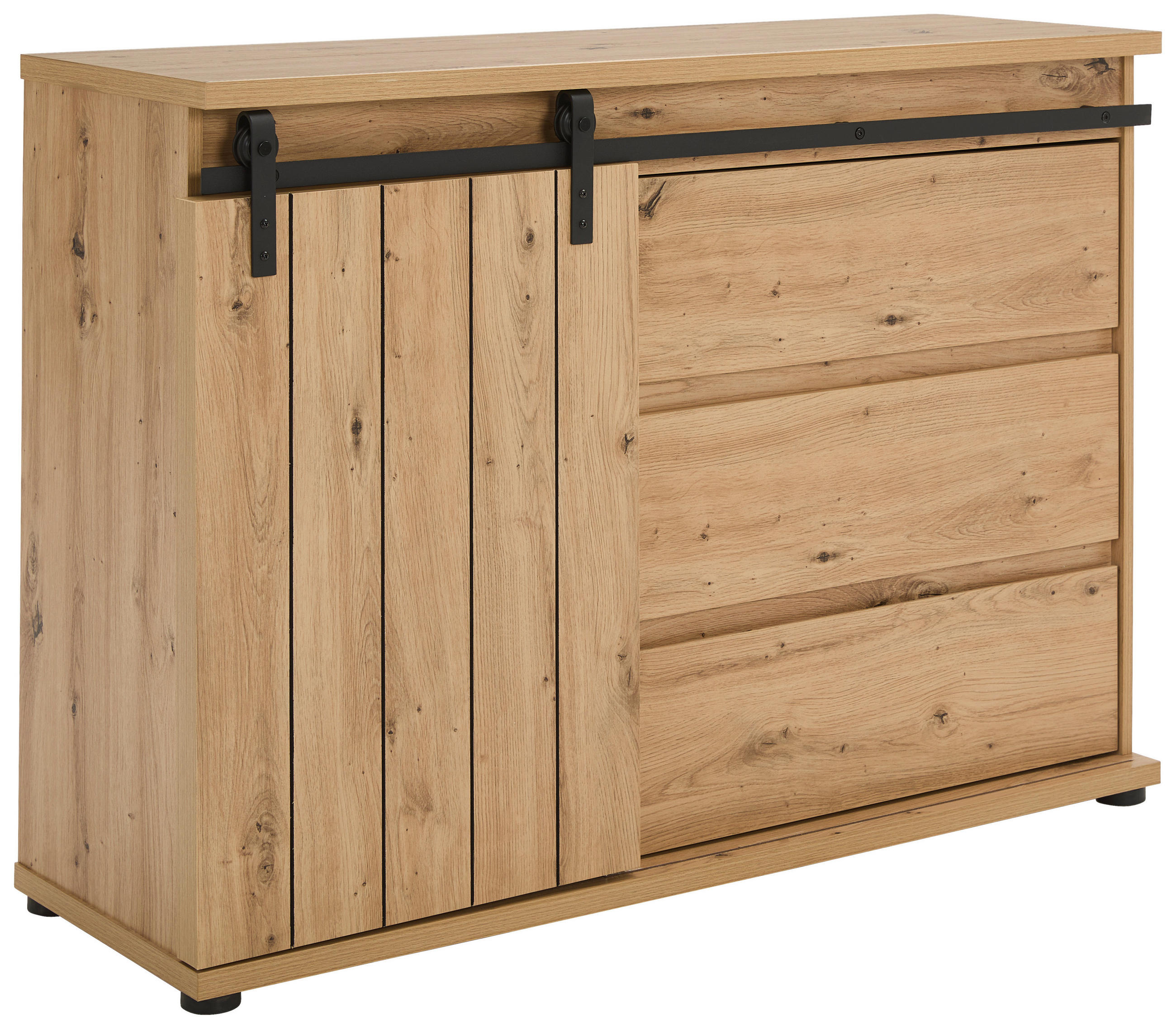 KOMMODE 120/86/4 cm  in Schwarz, Eichefarben  - Eichefarben/Schwarz, Lifestyle, Holzwerkstoff/Kunststoff (120/86/4cm) - Landscape
