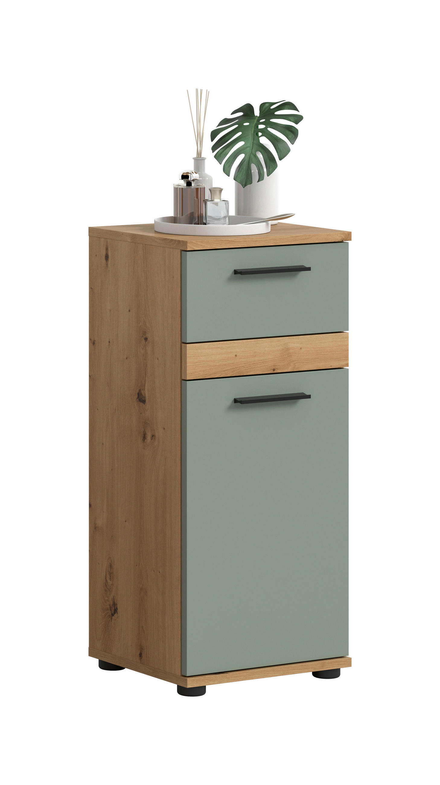 UNTERSCHRANK 35/79/31 cm   - Salbeigrün/Schwarz, Trend, Holzwerkstoff/Kunststoff (35/79/31cm) - MID.YOU
