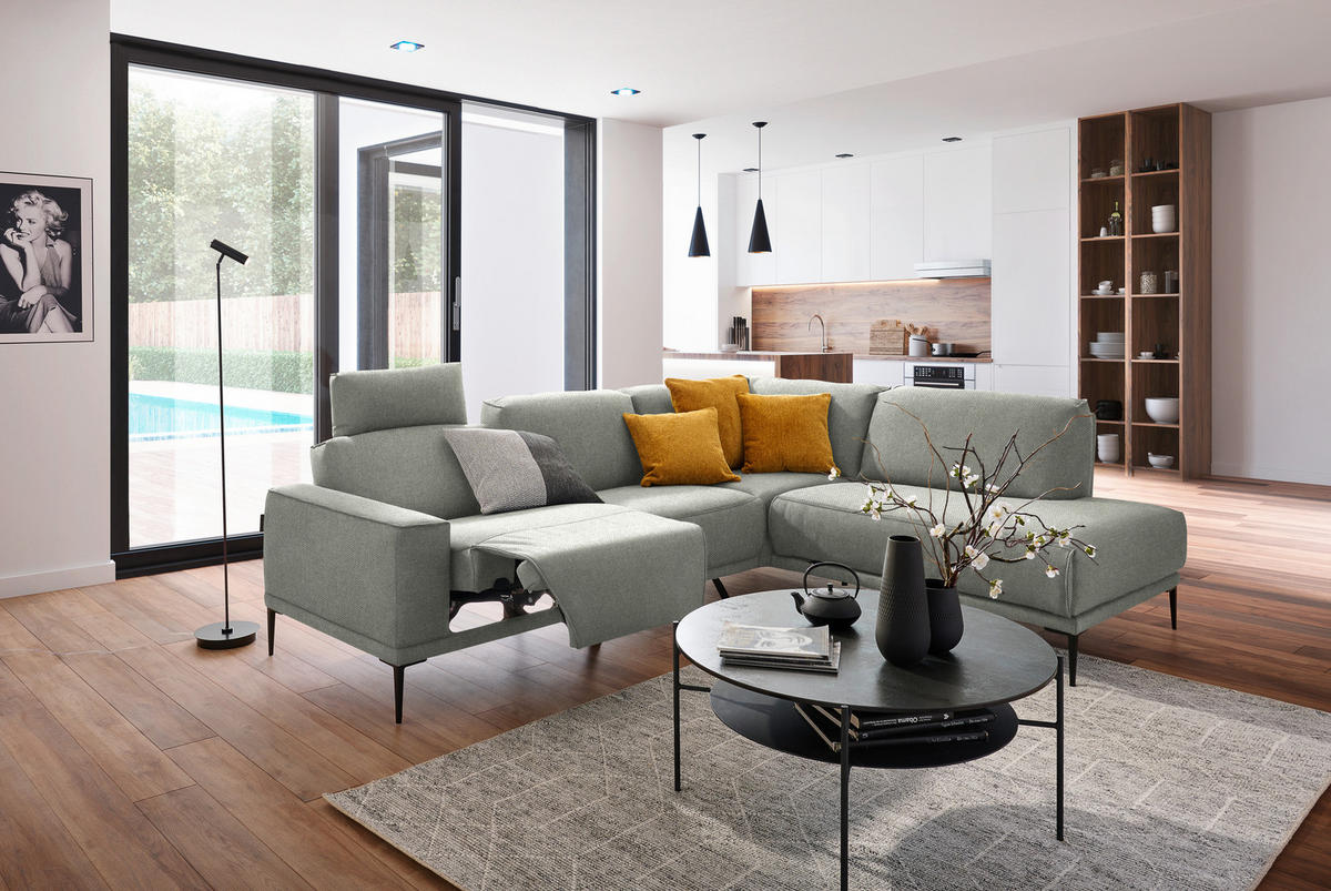 ECKSOFA in Flachgewebe Beige  260/210 cm  - Beige/Schwarz, Design, Textil/Metall (260/210cm) - Johann Jakob