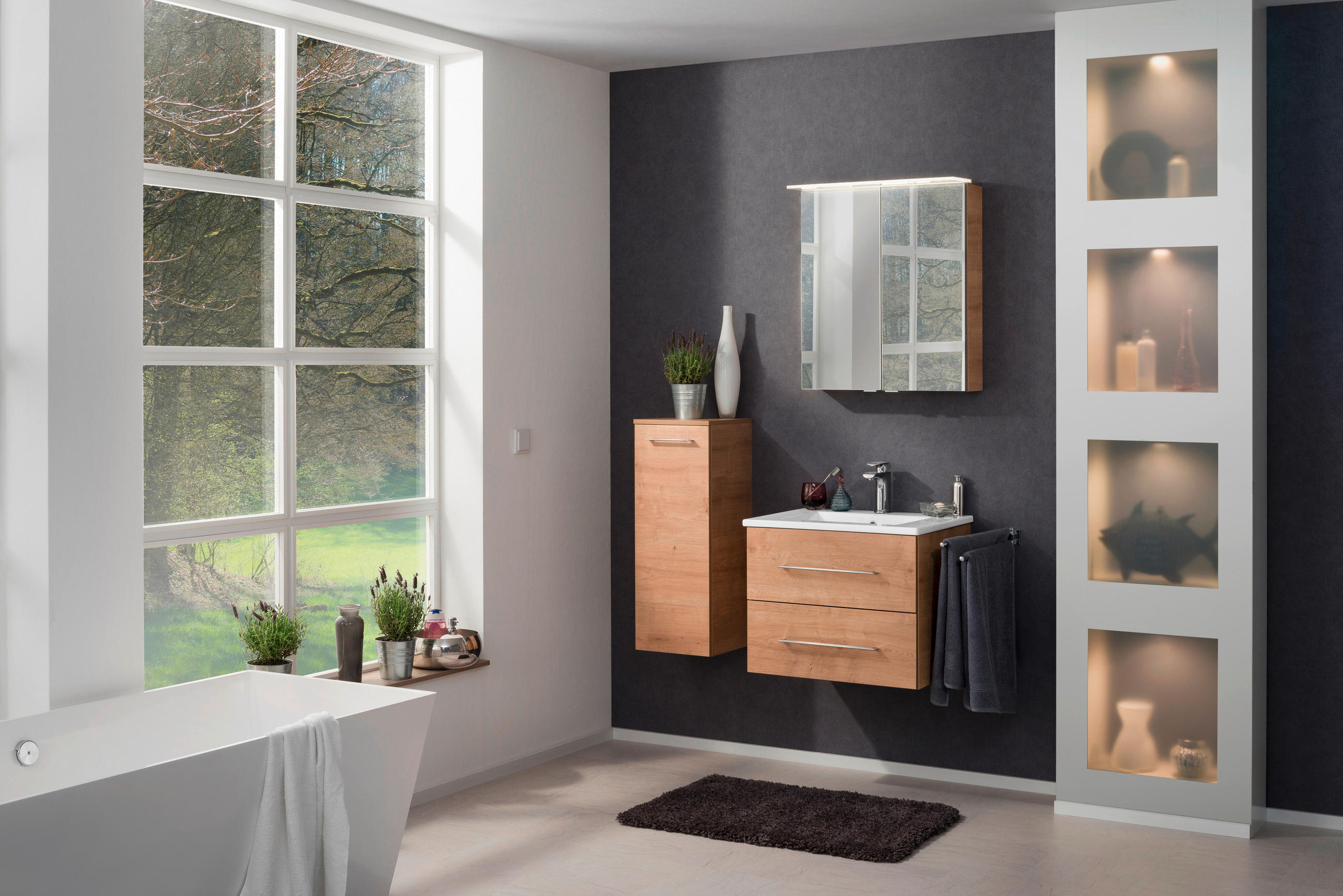 SPIEGELSCHRANK 60/69,5/23,5 cm  - Eichefarben/Silberfarben, MODERN, Glas/Holzwerkstoff (60/69,5/23,5cm) - MID.YOU