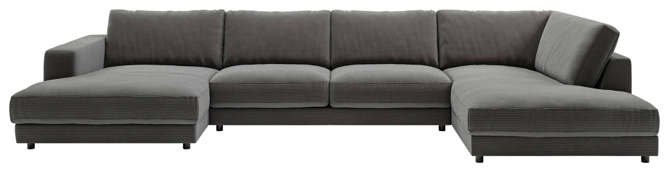 WOHNLANDSCHAFT Dunkelgrau Cord  - Dunkelgrau/Schwarz, Design, Kunststoff/Textil (190/425/224cm) - Pure Home Lifestyle