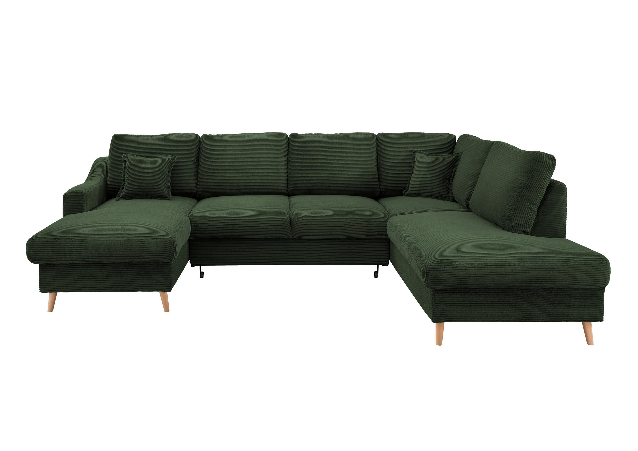WOHNLANDSCHAFT in Cord Dunkelgrün  - Dunkelgrün/Naturfarben, KONVENTIONELL, Holz/Textil (150/301/200cm) - P & B