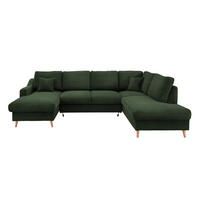WOHNLANDSCHAFT in Cord Dunkelgrün  - Dunkelgrün/Naturfarben, KONVENTIONELL, Holz/Textil (150/301/200cm) - P & B