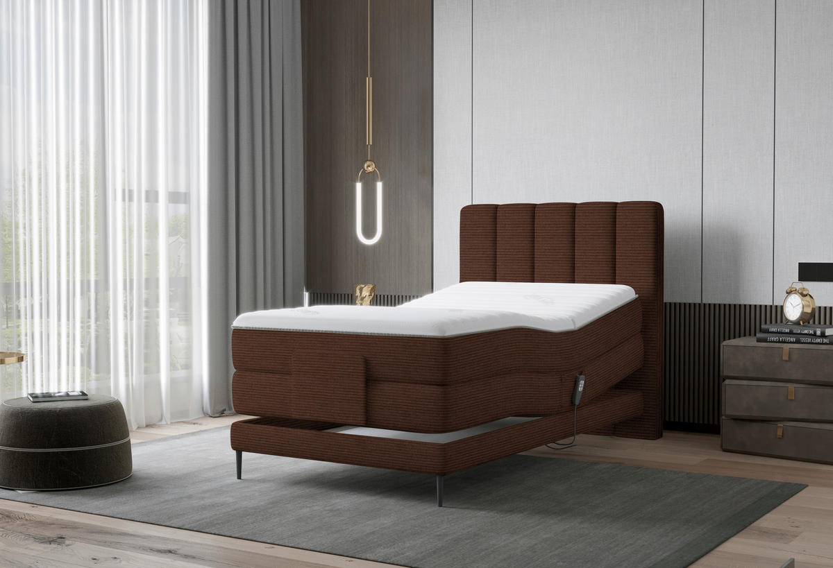 BOXSPRINGBETT 120/200 cm  in Dunkelbraun  - Dunkelbraun/Schwarz, Natur, Textil/Metall (120/200cm) - Esposa