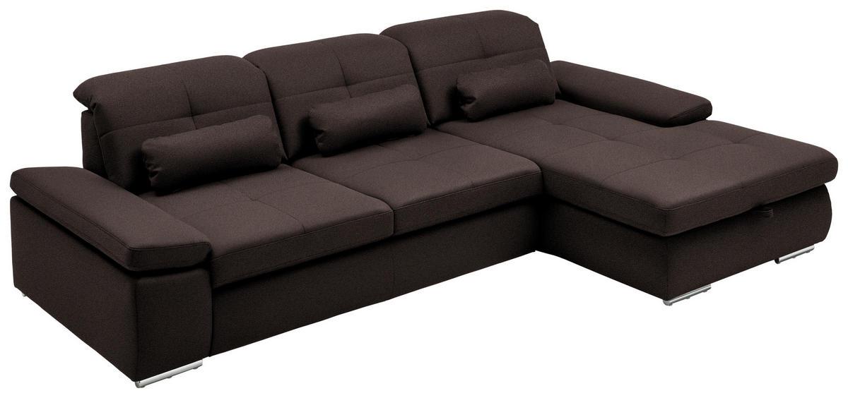 ECKSOFA  in Flachgewebe Mokka  309/195 cm  - Chromfarben/Mokka, Design, Textil (309/195cm) - Beldomo Style