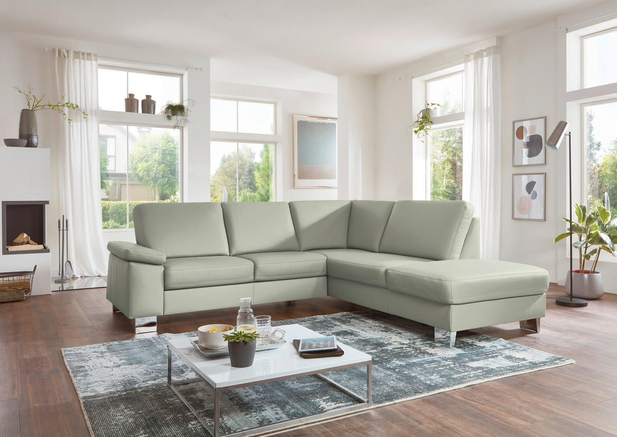 ECKSOFA  in Echtleder Silberfarben  248/235 cm  - Silberfarben/Alufarben, Design, Leder/Metall (248/235cm) - Beldomo Premium