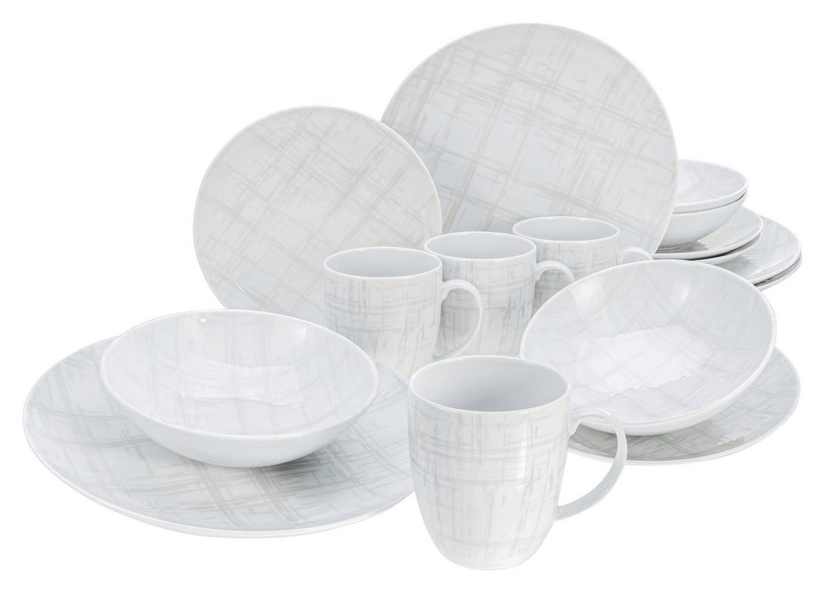 KOMBINOVANÝ SERVIS, 16-dielne, porcelán - viacfarebná/biela, Basics, keramika - Creatable