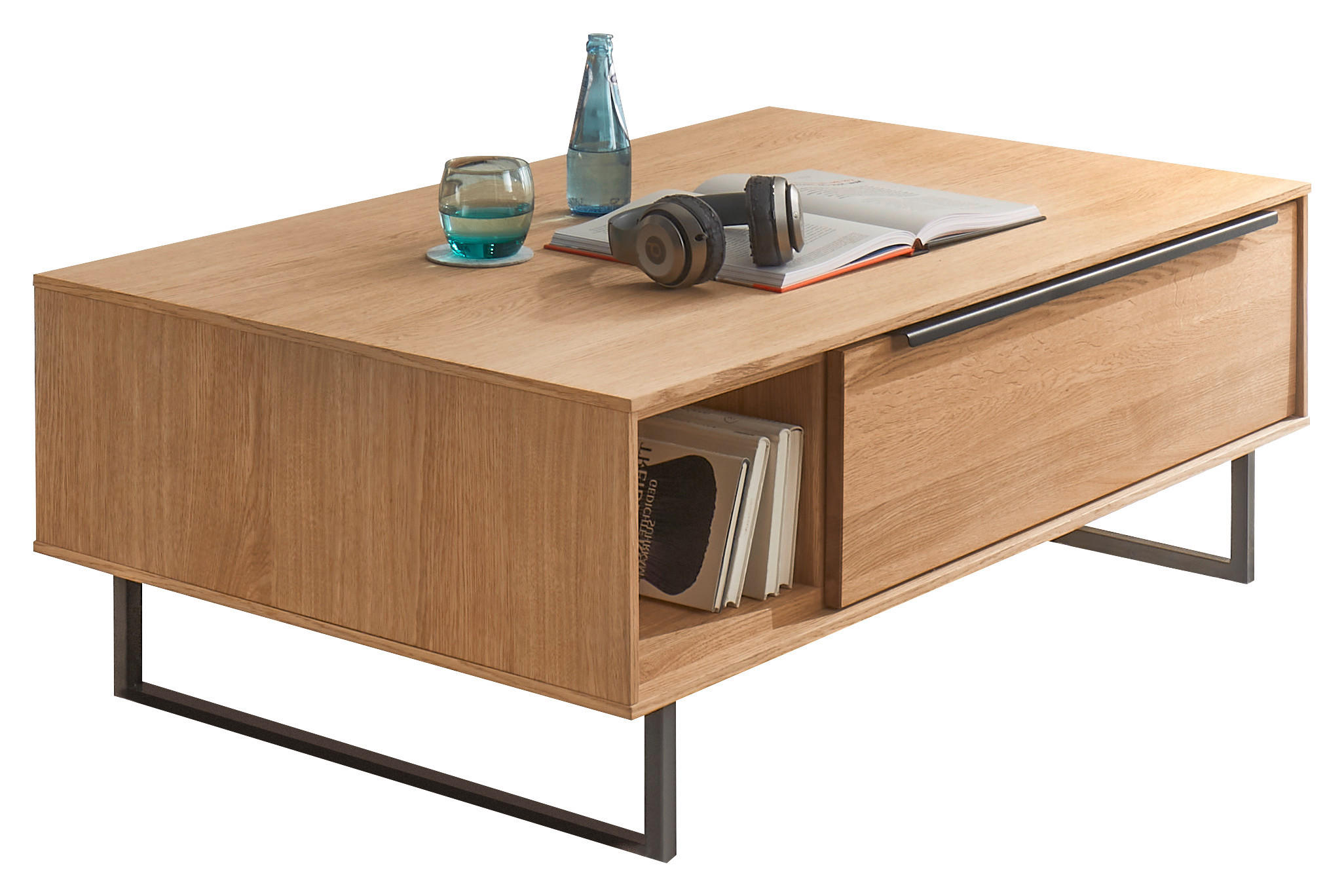 COUCHTISCH Eiche furniert, massiv 110/70/40 cm rechteckig Schwarz, Eichefarben  - Eichefarben/Schwarz, Trend, Holz/Holzwerkstoff (110/70/40cm) - SetOne by Musterring