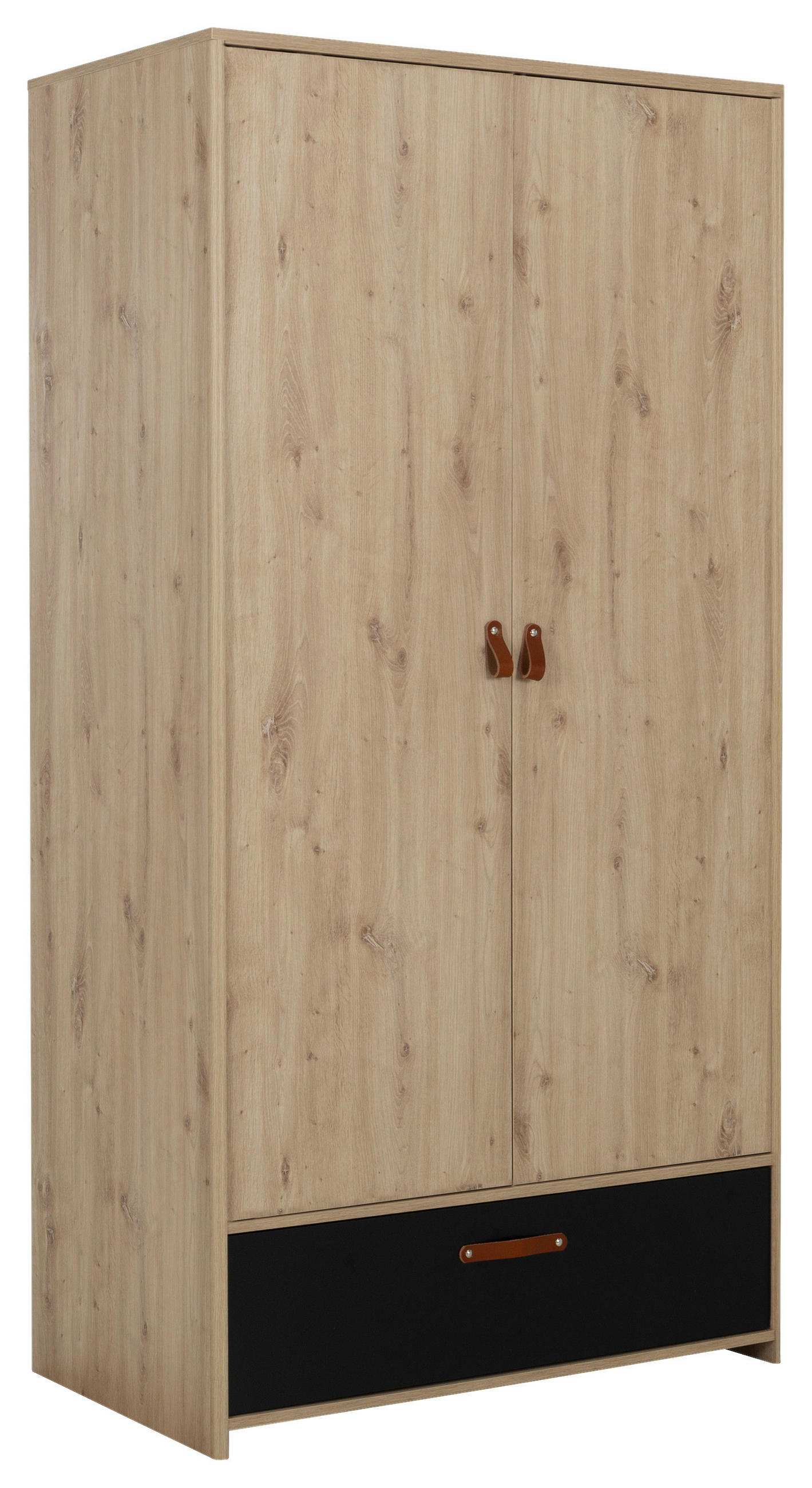 KLEIDERSCHRANK 2-türig Eiche Artisan  - Kastanienfarben/Schwarz, MODERN, Leder/Holzwerkstoff (102/200/60cm) - MID.YOU