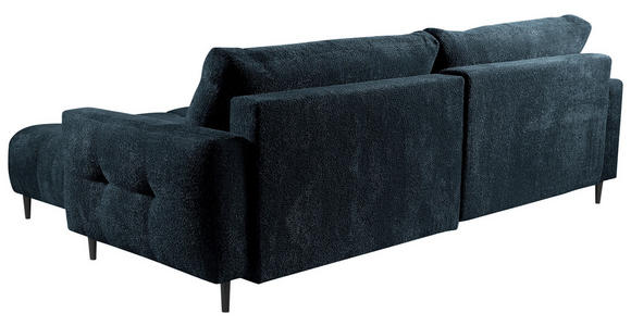 ECKSOFA Blau Chenille Rückenkissen, Bettkasten, Schlaffunktion, Rücken echt, Liegefläche im Originalstoff  - Blau/Schwarz, KONVENTIONELL, Holz/Textil (266/180cm) - Carryhome