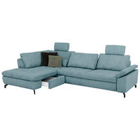 ECKSOFA inkl. Funktionen Sense Hellblau Cord, Velours  - Schwarz/Hellblau, Design, Textil/Metall (197/291cm) - Beldomo Style