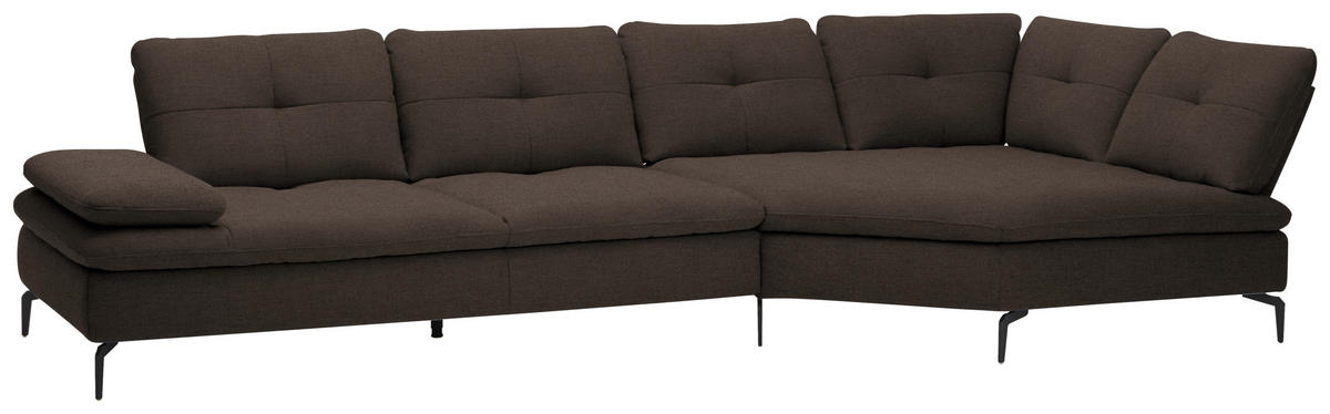 ECKSOFA in Flachgewebe Dunkelbraun  344/157 cm  - Dunkelbraun/Schwarz, Design, Textil/Metall (344/157cm) - Chilliano