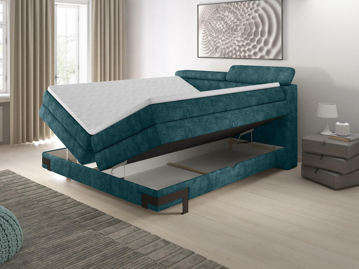 Pat Boxspring, 180/200 cm, verde - verde/negru, Basics, lemn/textil (180/200cm) - Esposa