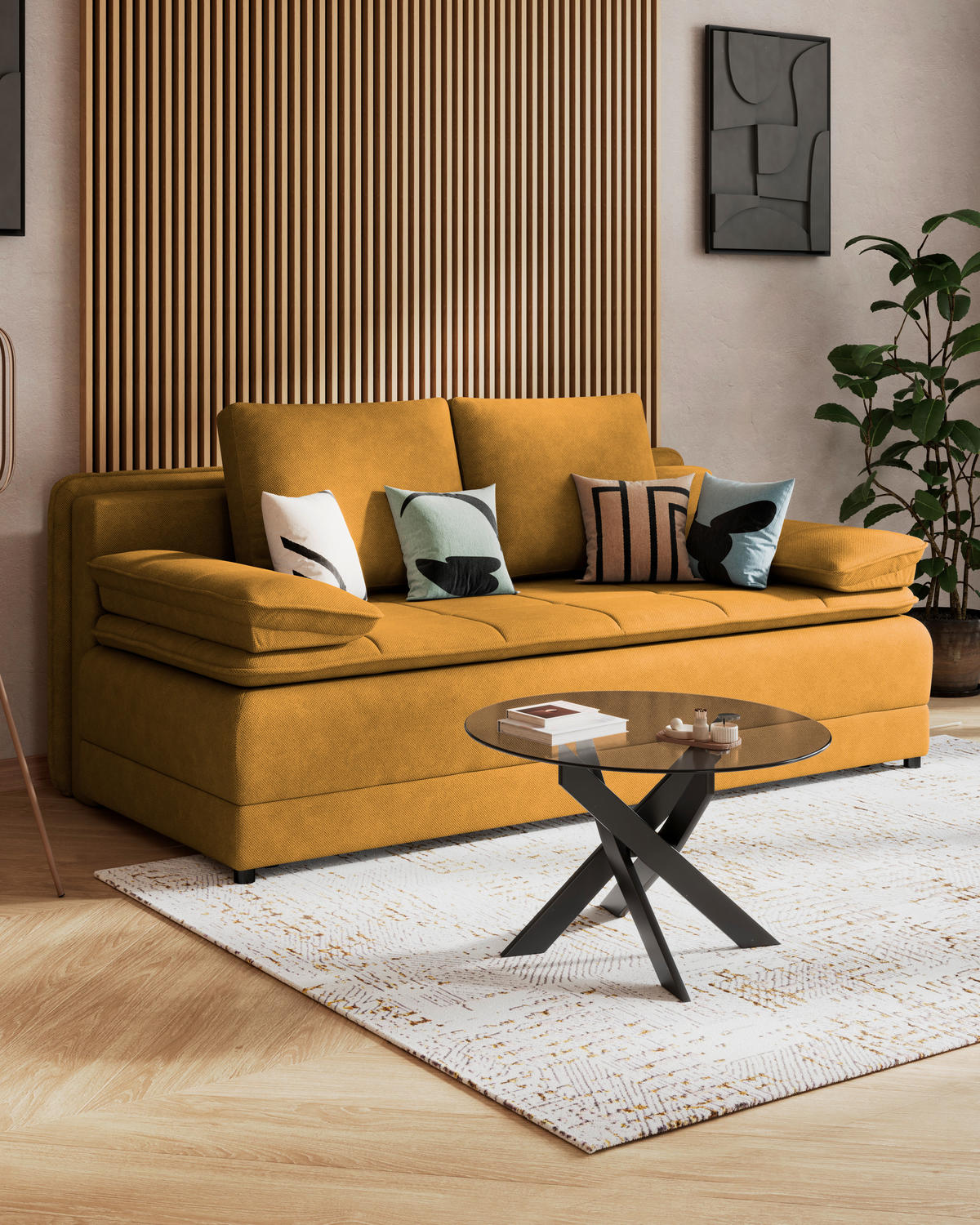 SCHLAFSOFA  mit Liegefunktion Webstoff Gelb  - Gelb/Schwarz, MODERN, Kunststoff/Textil (202/73-92/105cm) - MID.YOU