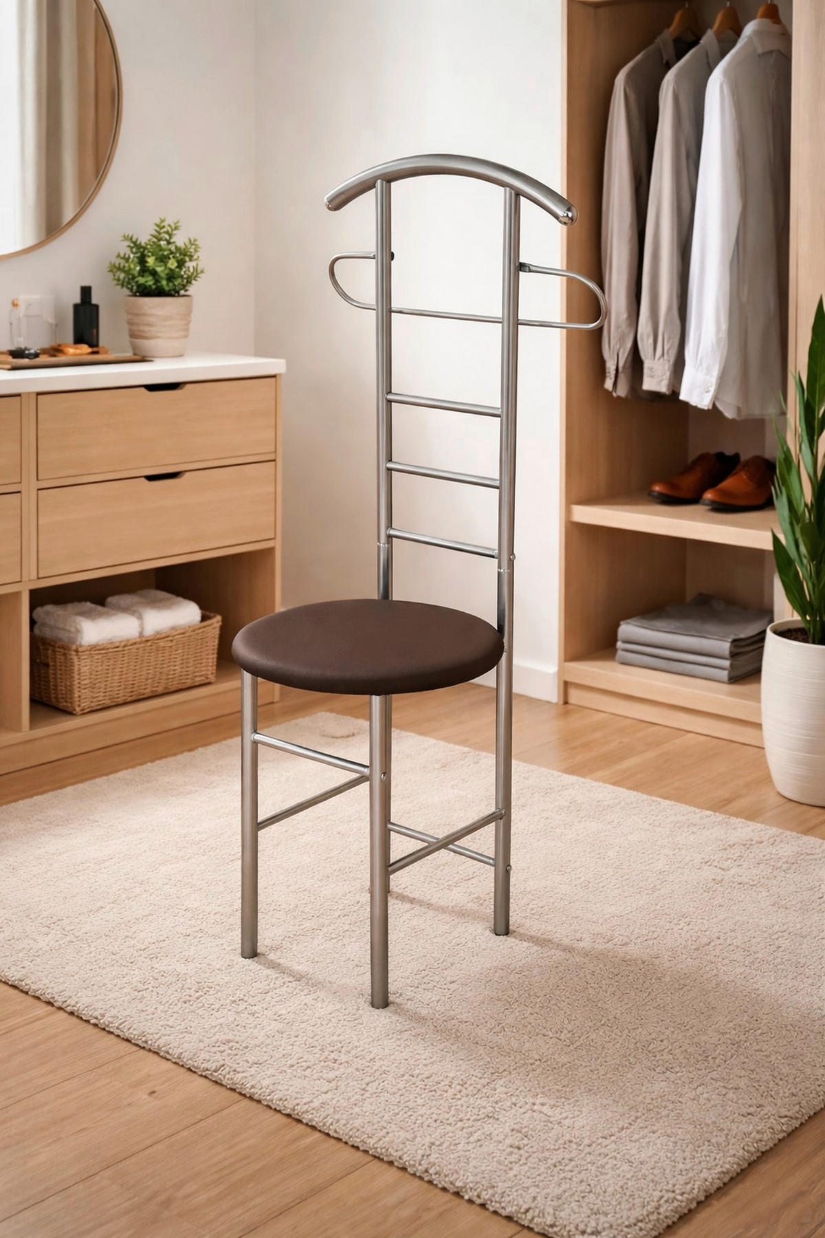 HERRENDIENER in Braun, Alufarben   - Alufarben/Braun, Design, Textil/Metall (47/53/118cm) - MID.YOU