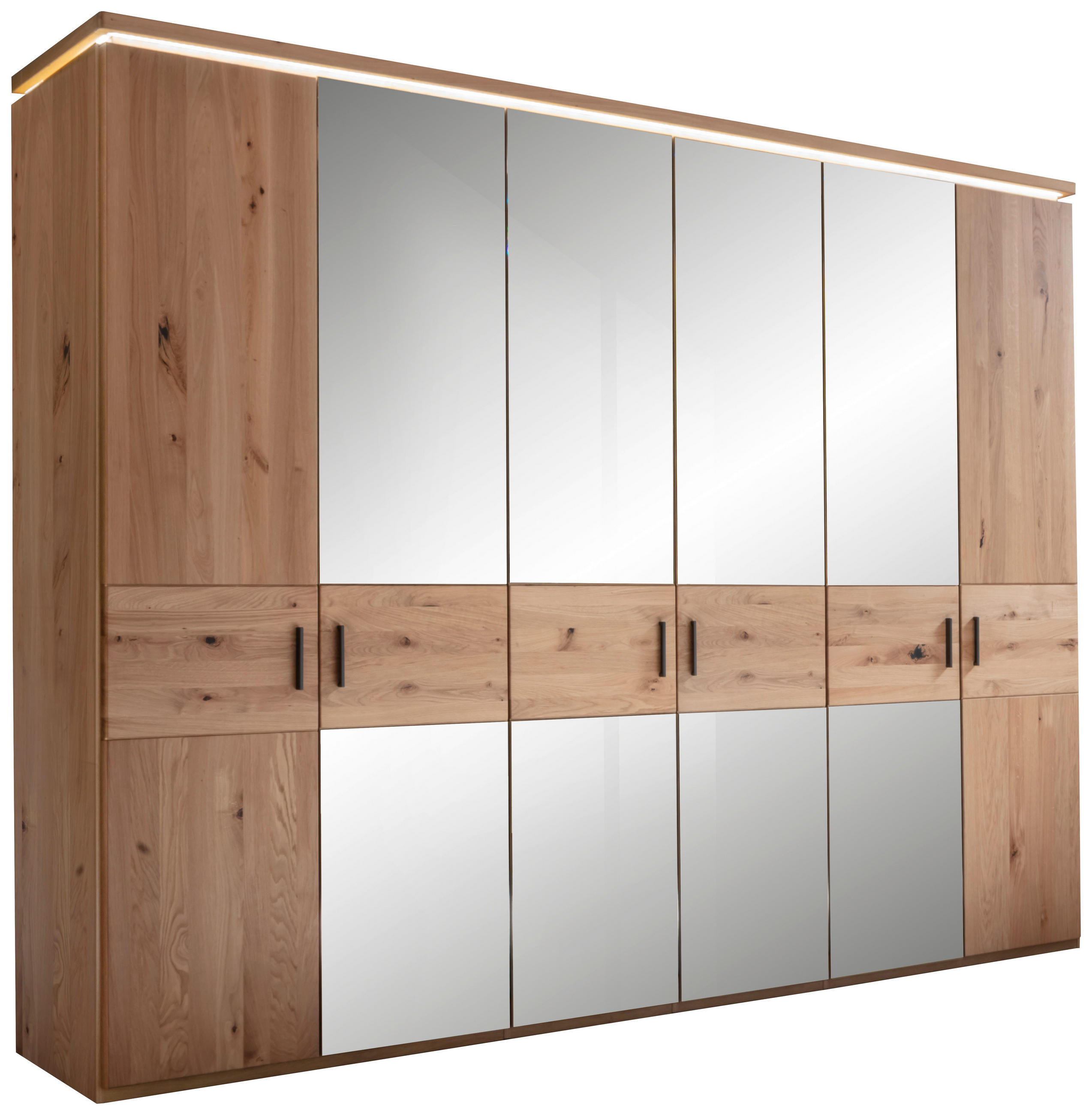 DREHTÜRENSCHRANK 296/230/62 cm,  in Eichefarben, 6-türig  - Eichefarben/Schwarz, Natur, Glas/Holz (296/230/62cm) - Linea Natura
