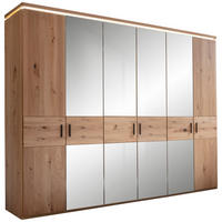 DREHTÜRENSCHRANK 296/230/62 cm,  in Eichefarben, 6-türig  - Eichefarben/Schwarz, Natur, Glas/Holz (296/230/62cm) - Linea Natura