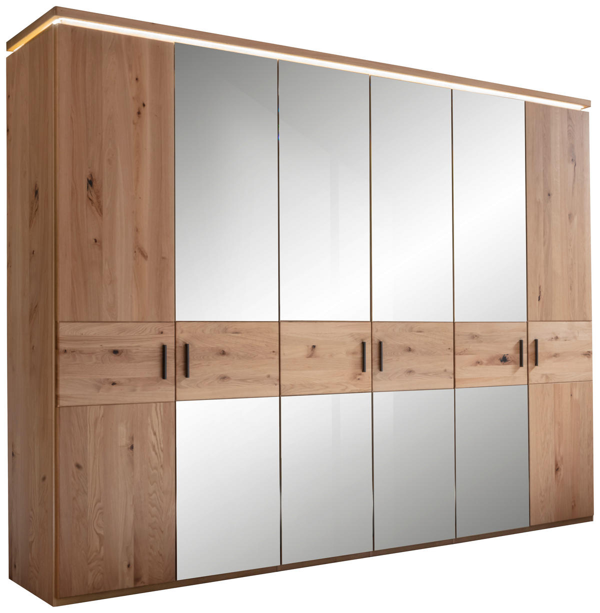 DREHTÜRENSCHRANK 296/230/62 cm,  in Eichefarben, 6-türig  - Eichefarben/Schwarz, Natur, Glas/Holz (296/230/62cm) - Linea Natura