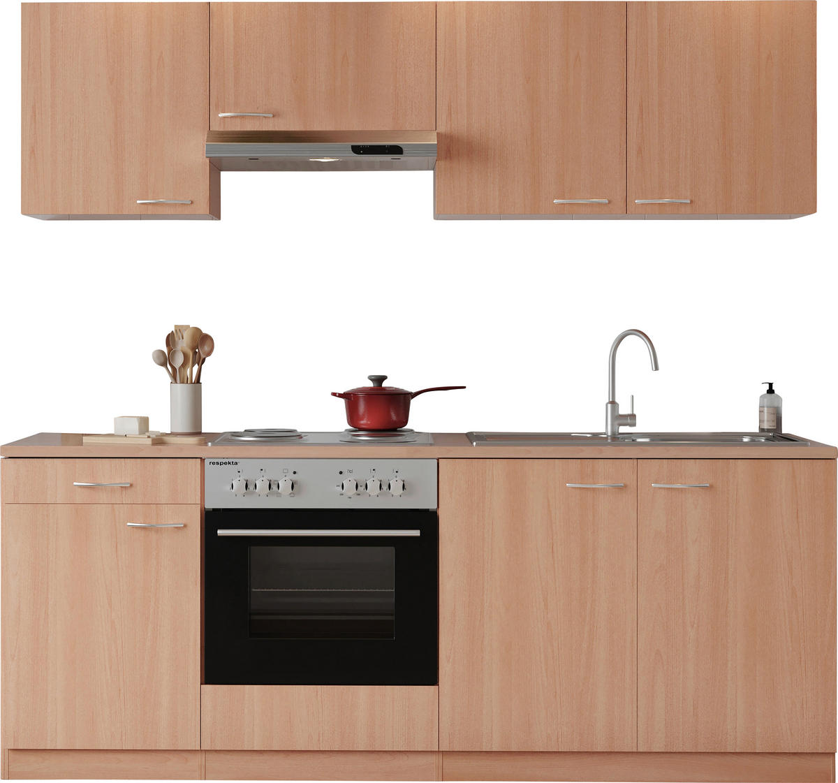 MODULKÖK 210 cm   i bokfärgad  - bokfärgad/aluminiumfärg, Basics, trämaterial/plast (210cm) - Respekta