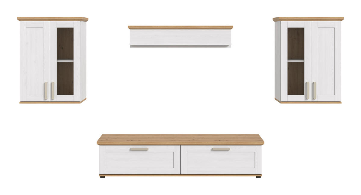 WOHNWAND 4-teilig  in Lärchefarben, Eiche Artisan  316/161/40 cm  - Silberfarben/Lärchefarben, Design, Holzwerkstoff/Kunststoff (316/161/40cm) - Livetastic