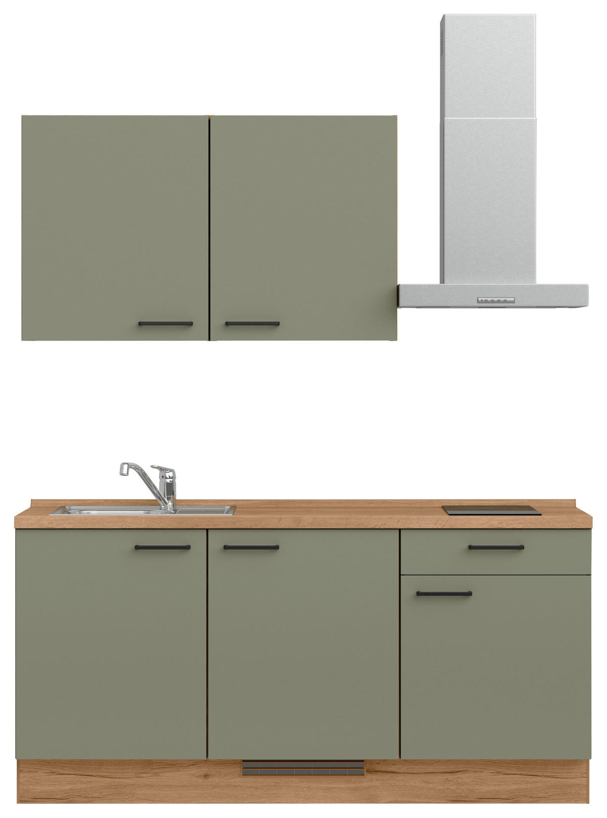KÜCHENLEERBLOCK Senso 180 cm  in Eichefarben, Olivgrün  - Eichefarben/Schwarz, MODERN, Holzwerkstoff/Metall (180cm) - Nobilia