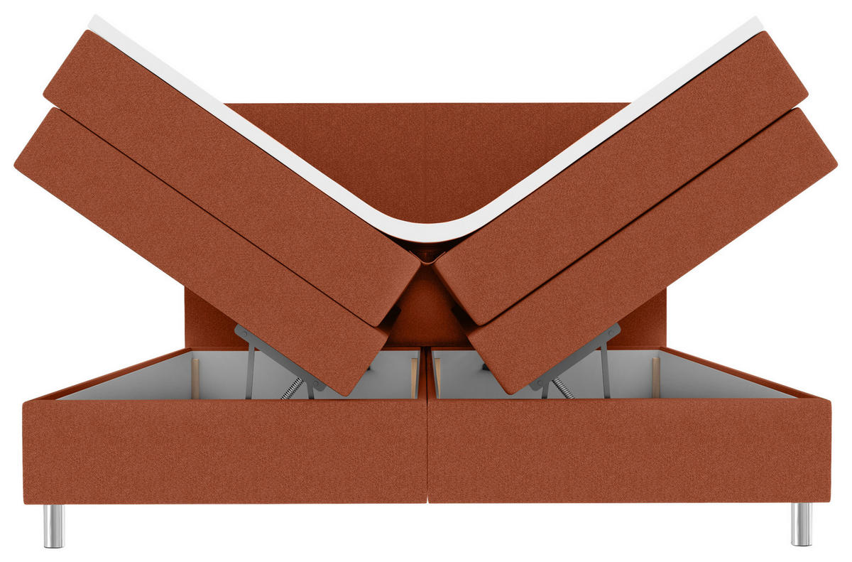 BOXSPRINGBETT 200/200 cm,  in Rostfarben, Bettkasten, Topper, Matratzen, H3 = fest  - Chromfarben/Rostfarben, KONVENTIONELL, Kunststoff/Textil (200/200cm) - Boxxx