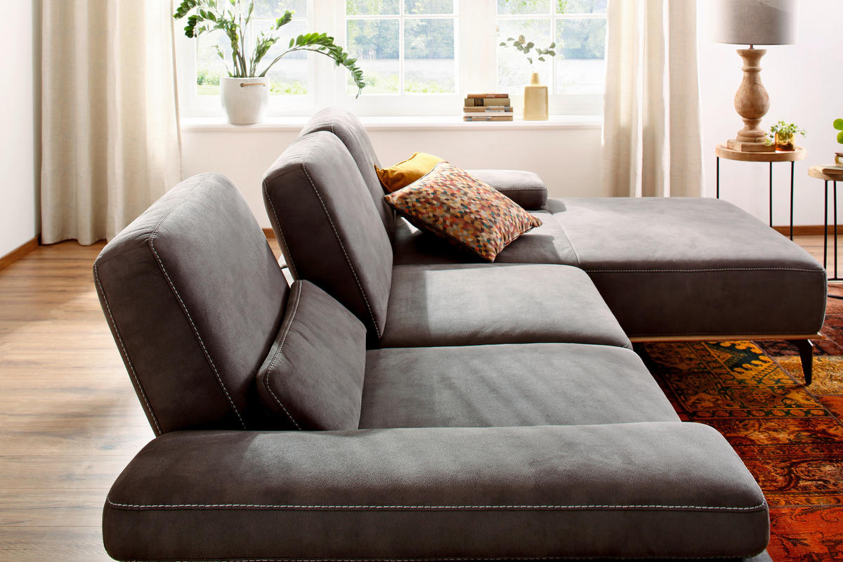 ECKSOFA in Mikrofaser Dunkelgrau  - Dunkelgrau/Beige, Design, Textil/Metall (298/176cm) - Valnatura