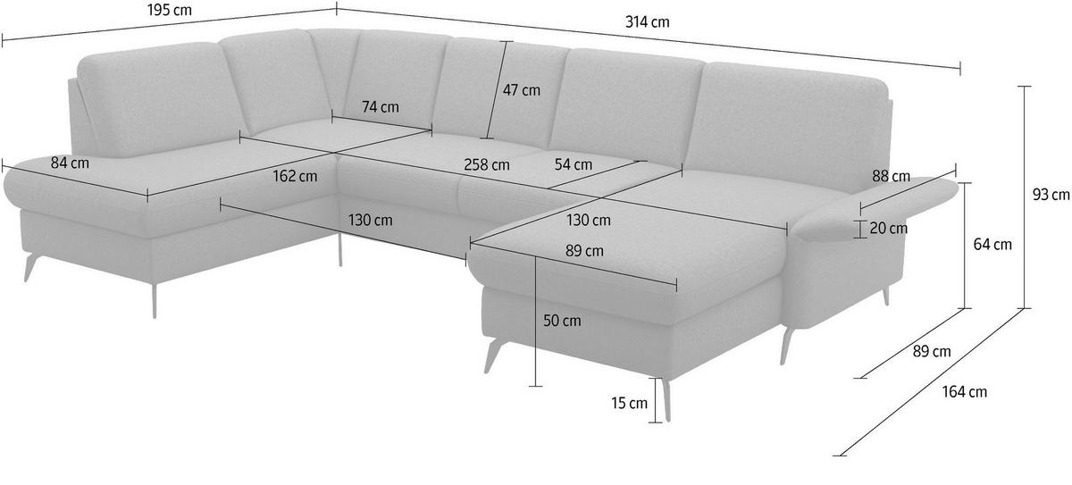 WOHNLANDSCHAFT Greige Flachgewebe  - Greige/Schwarz, KONVENTIONELL, Textil/Metall (195/314/164cm) - Sit & More