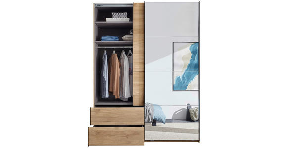 SCHWEBETÜRENSCHRANK  in Eichefarben  - Eichefarben/Schwarz, MODERN, Glas/Holzwerkstoff (170/225,5/60,5cm) - Xora