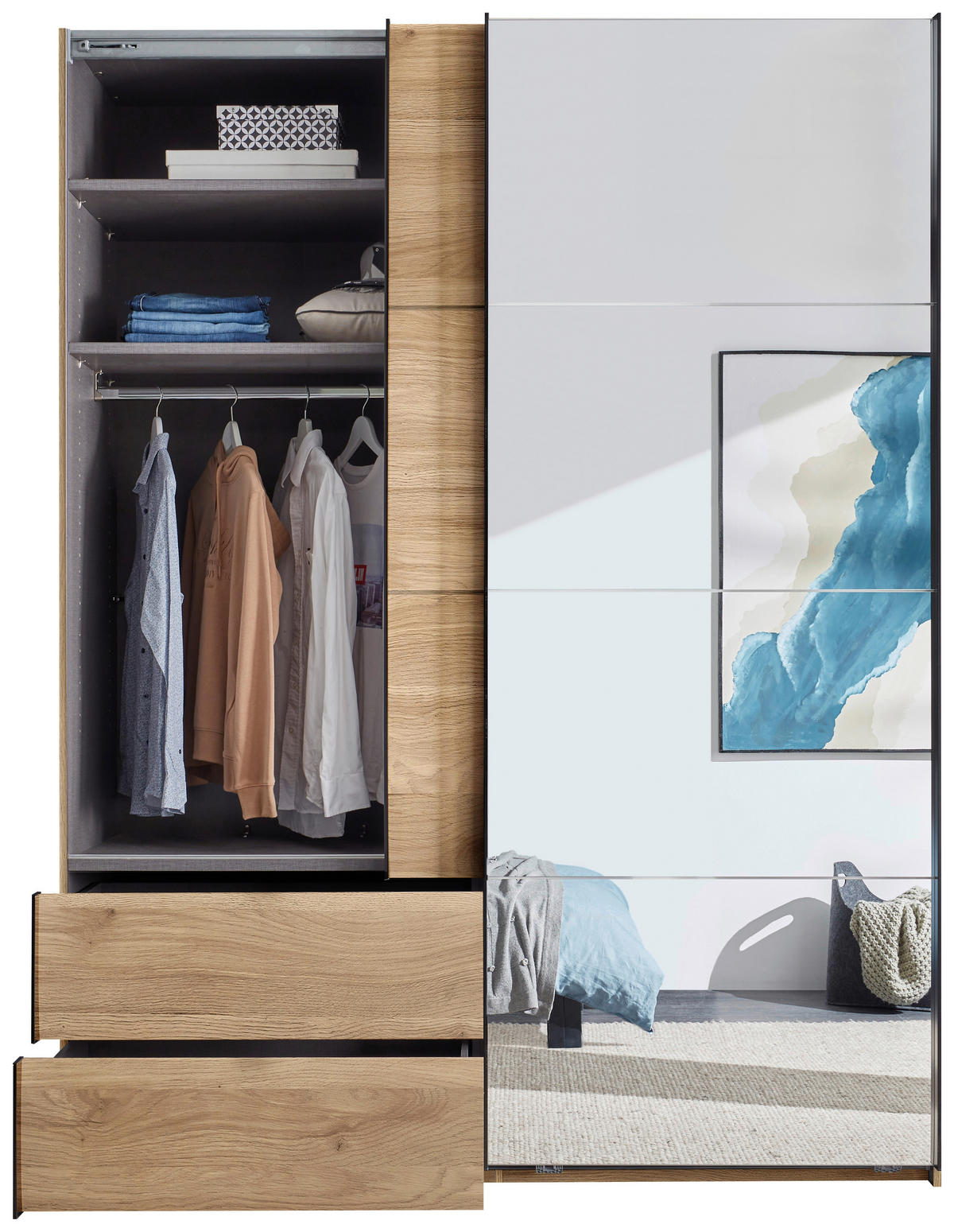 SCHWEBETÜRENSCHRANK  in Eichefarben  - Eichefarben/Schwarz, MODERN, Glas/Holzwerkstoff (170/225,5/60,5cm) - Xora