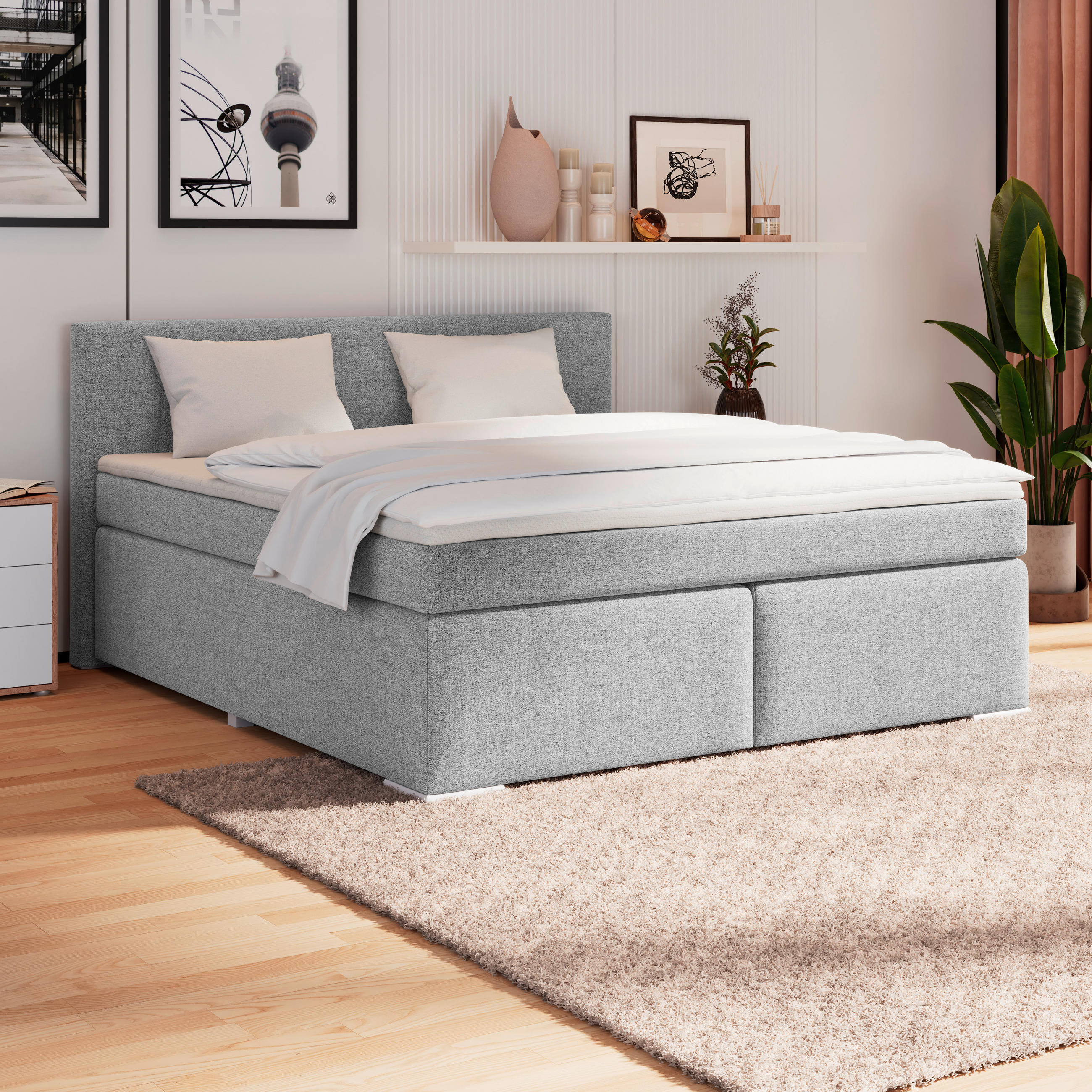 BOXSPRINGBETT 160/200 cm  in Grau  - Alufarben/Grau, Basics, Kunststoff/Textil (160/200cm) - Boxxx