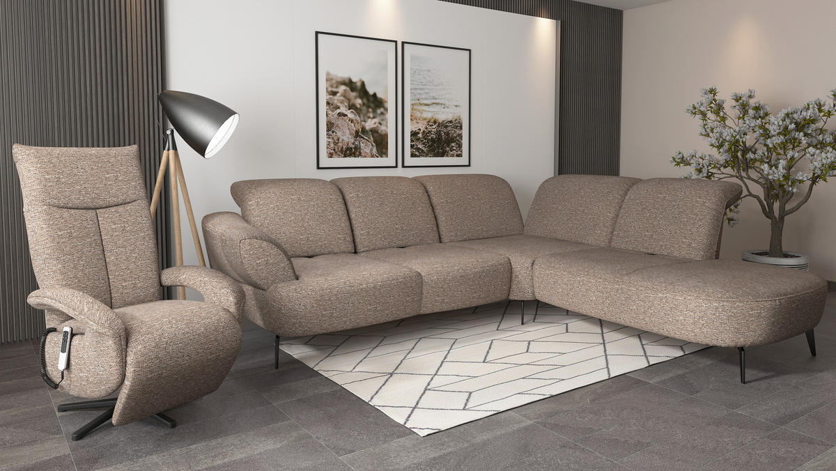 ECKSOFA in Chenille Cappuccino  - Schwarz/Cappuccino, Modern, Textil/Metall (302/270cm) - Sit & More