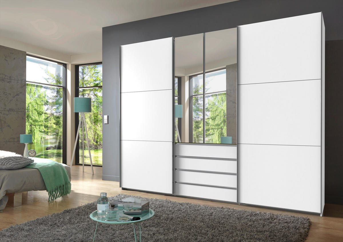SCHWEBETÜRENSCHRANK in Weiss, Silberfarben  - Chromfarben/Weiss, Modern, Holzwerkstoff/Metall (300/236/65cm) - MID.YOU
