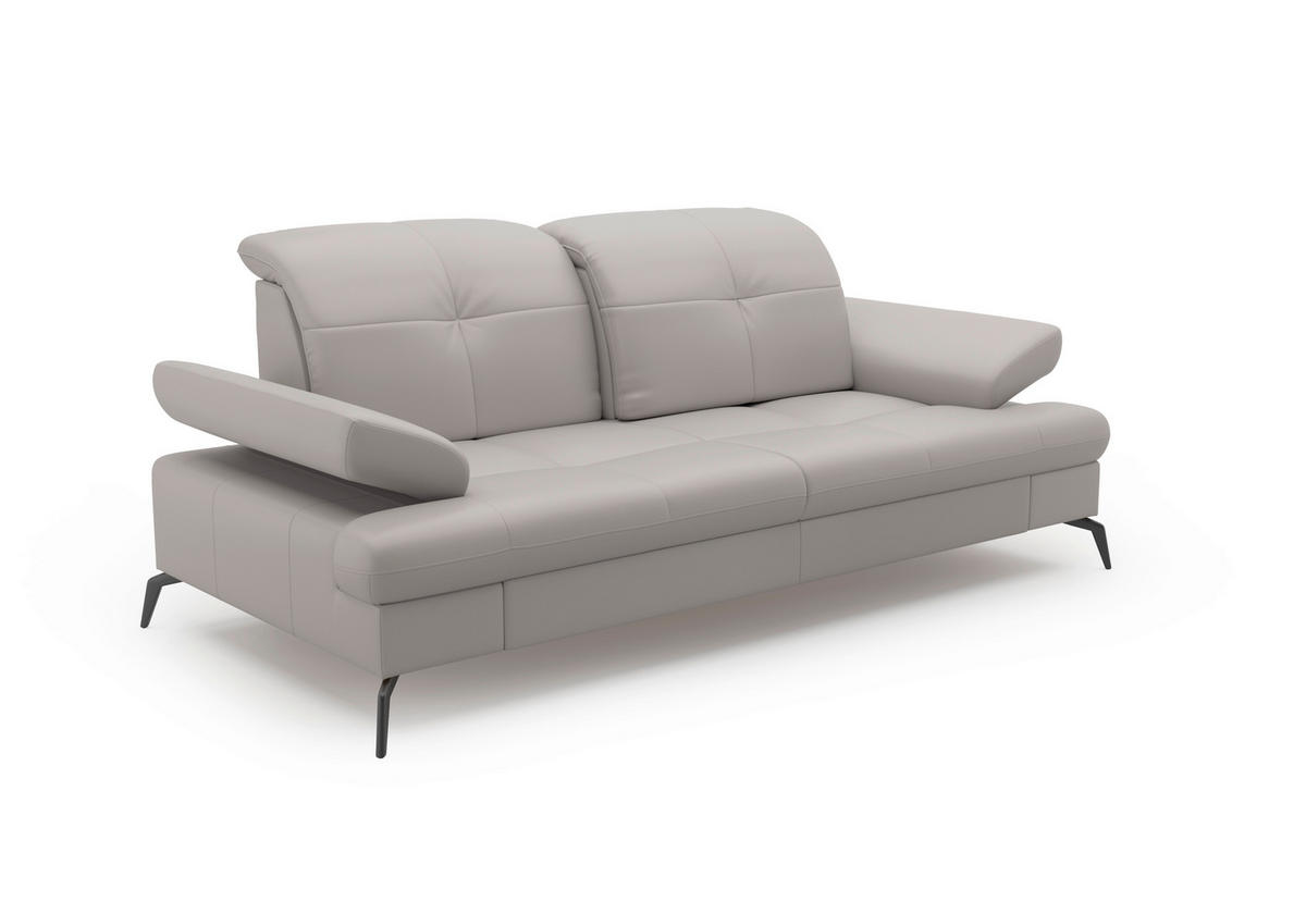 3-SITZER-SOFA in Leder Hellgrau  - Hellgrau/Schwarz, KONVENTIONELL, Leder/Metall (212/90/122cm) - Sit & More
