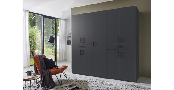 DREHTÜRENSCHRANK in Graphitfarben - Schwarz/Graphitfarben, KONVENTIONELL, Holzwerkstoff/Kunststoff (225/208/58cm) - Carryhome