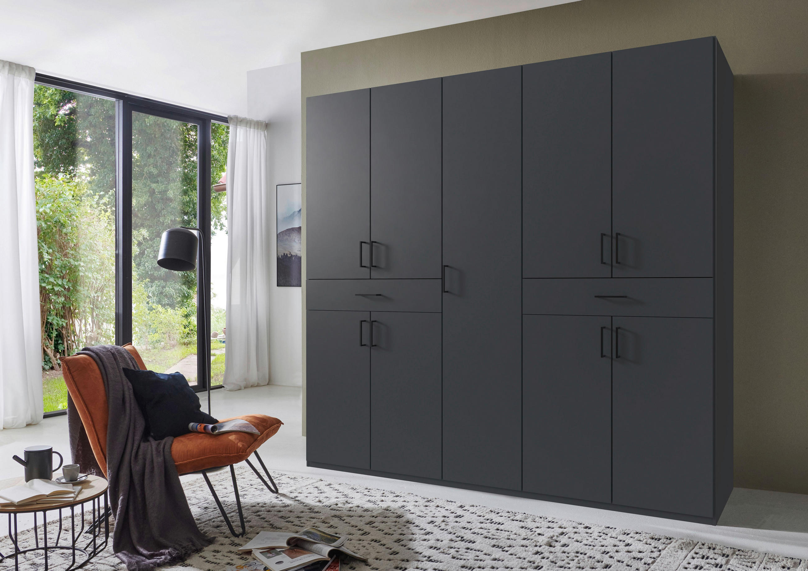 DREHTÜRENSCHRANK in Graphitfarben  - Schwarz/Graphitfarben, Konventionell, Holzwerkstoff/Kunststoff (225/208/58cm) - Carryhome